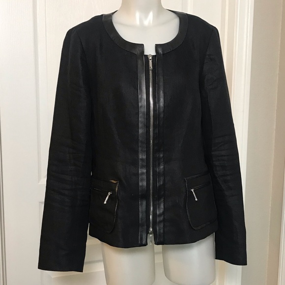 Lafayette 48 Black Linen Leather Jacket 